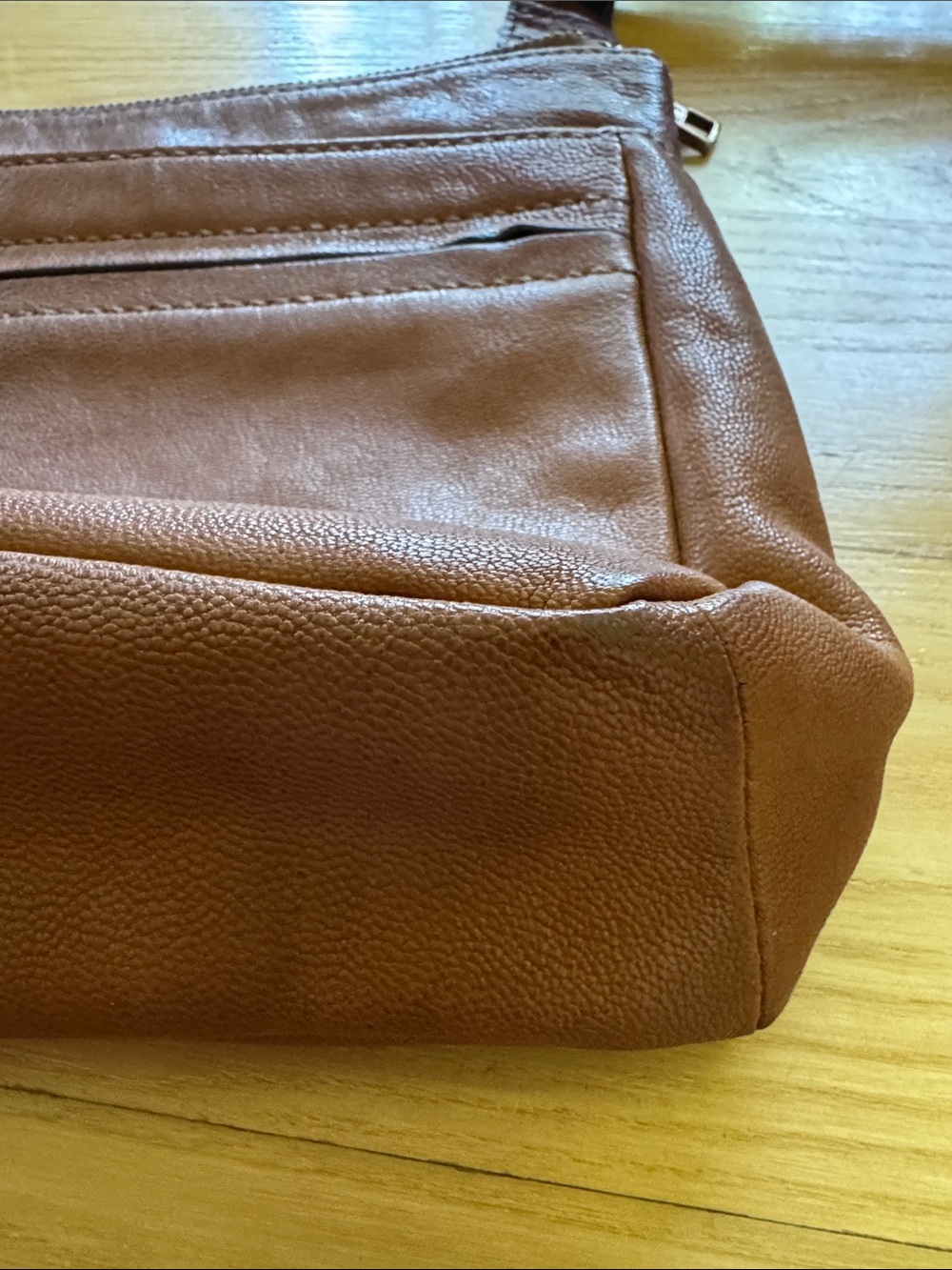 Fossil Brown Leather Crossbody Bag Multi Zip Organizer Purse - Picture 11 of 12